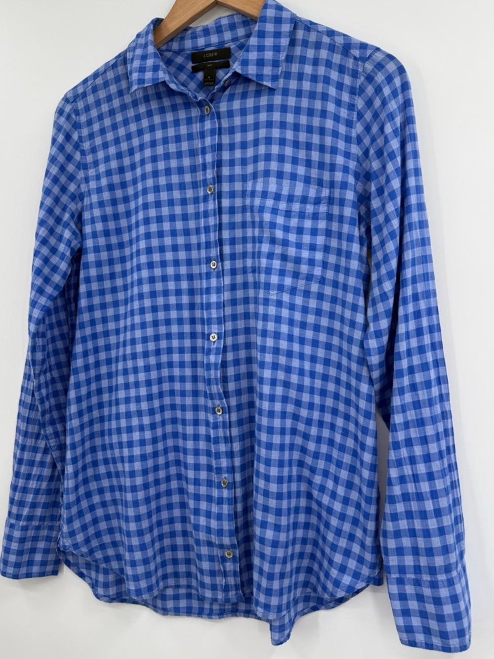 J.Crew Boy Fit Gingham Long Sleeve Button Front Shirt | Blue | Size 4 - Picture 3 of 6